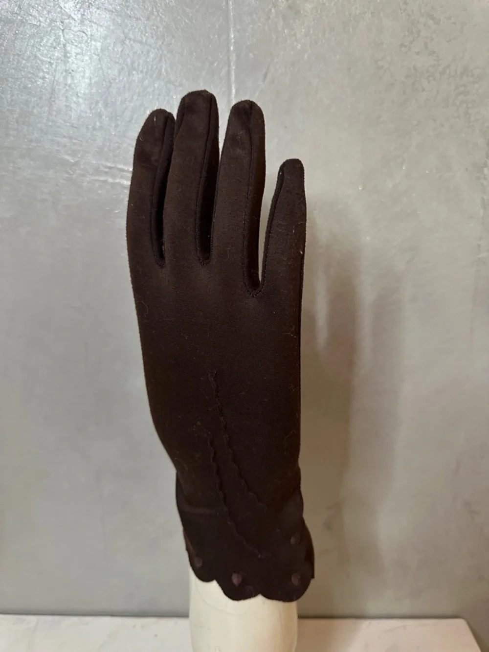 Vintage Women's Driving Gloves Brown Nylon Hand Crafted Retro Split Cuff M